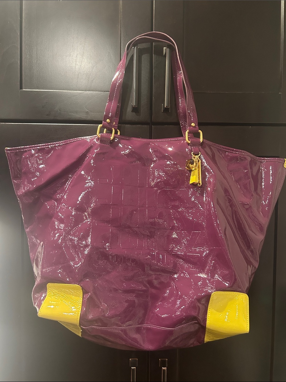 RARE Vintage Y2K Huge Juicy Couture Shiny Plum Tote with Gold Hardware
